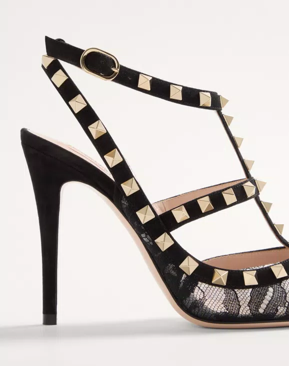 Valentino Rockstud Lace Pump With Straps 100Mm - Image 2